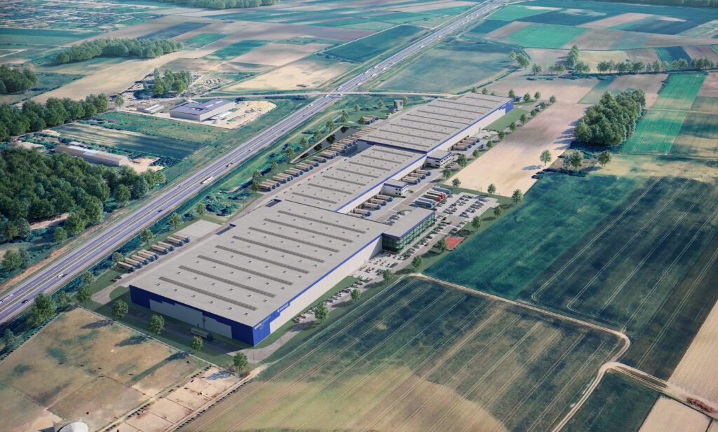Visualisierung des neuen, maßgeschneiderten Logistikimmobilie der Nagel-Group im Panattoni Park Poznań East III